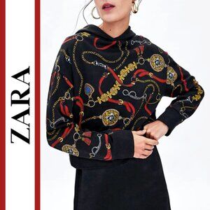 Zara | Equestrian Chain/Medallion Printed Hooded Sweatshirt Top